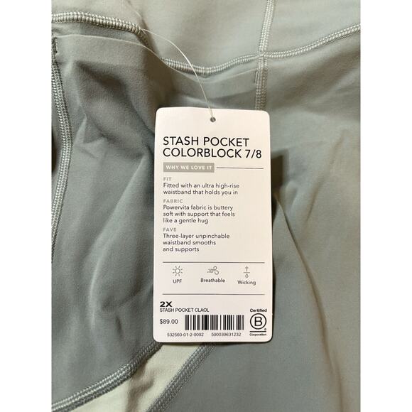 Athleta Salutation Stash Pocket Colorblock Tight Green‎ 2X NWT Ultra High Rise - Picture 6 of 7